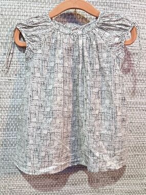 Bonpoint short sleeve blouse button back White & Black Printed